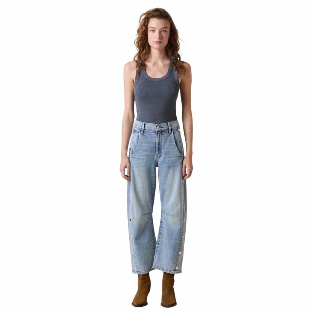 Le Jean Studded Frankie Barrel Jeans in Blue Haven Size 26 High Rise - Picture 4 of 11